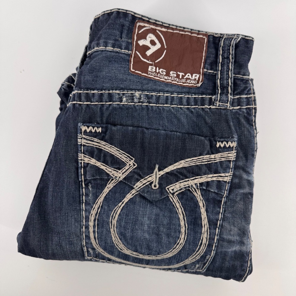 Big Star Pioneer Jeans Mens 34R Blue Bootcut Limited Vintage Thick Stitch 8676